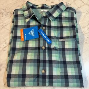 New Columbia PFG Men's XL Regular Fit Plaid Omni-Shade Fishing Shirt Blue Green